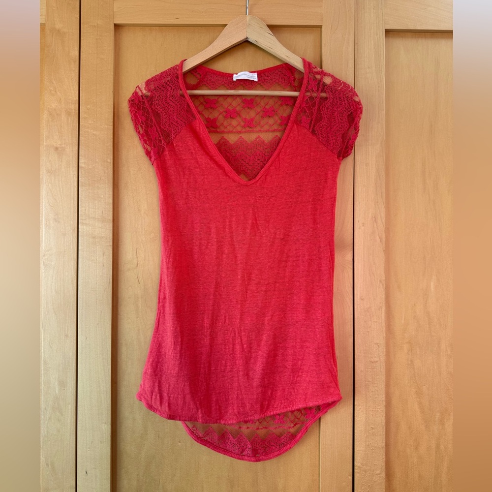 Zara Red Lace Short Sleeve Top